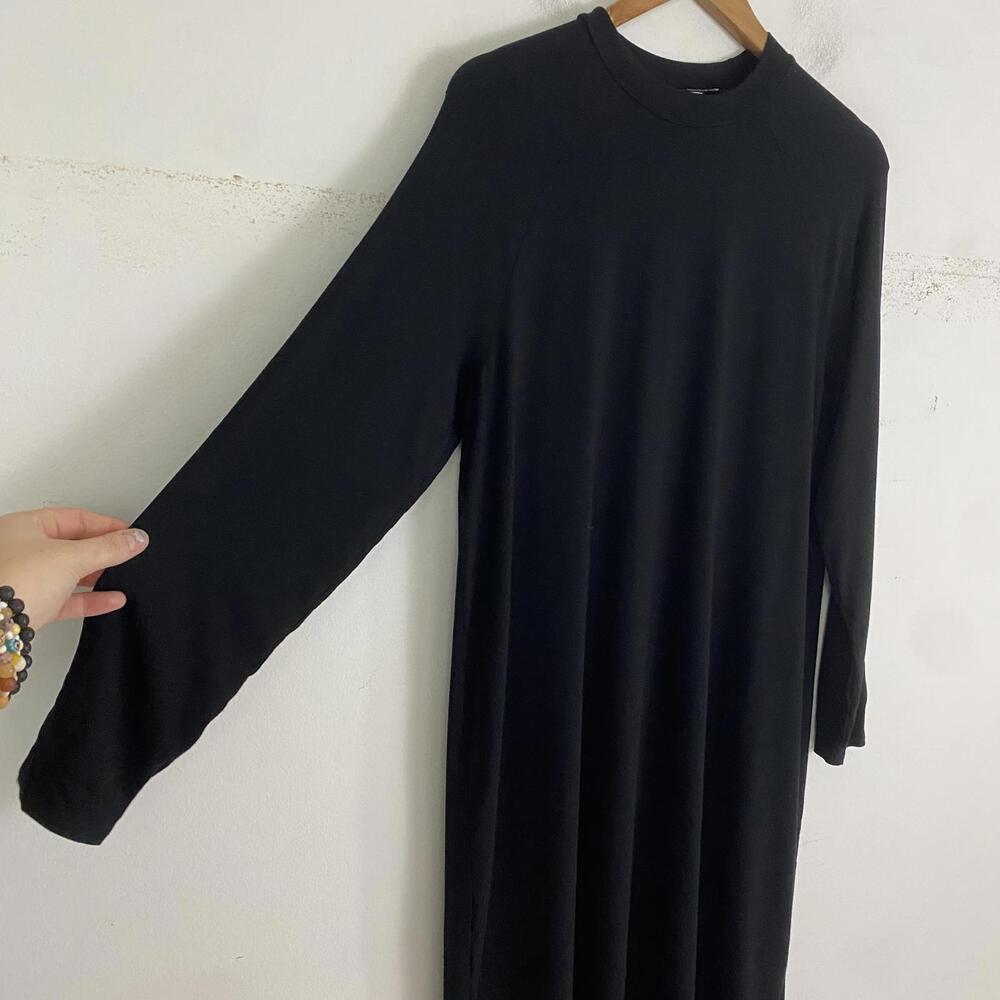 EILEEN FISHER black jersey long sleeve shift dress sz M - Picture 3 of 7